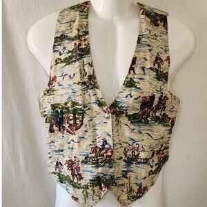 Vtg At Last Basics Cowboy Western Themed Sleeveless Button Down Vest Womens Med